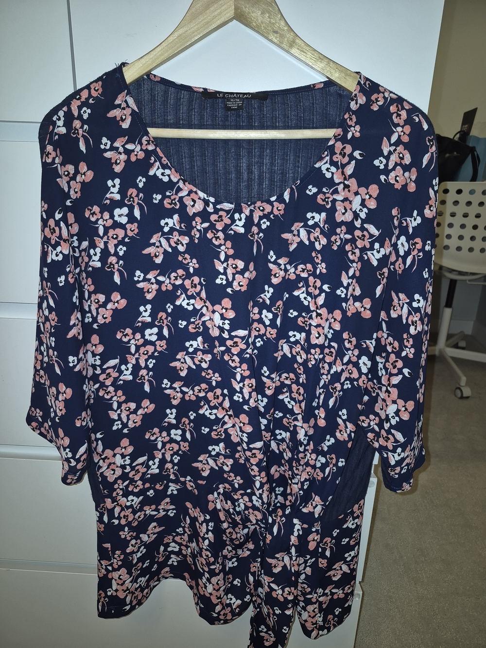 le chateau Navy Floral Tie-Front Tunic